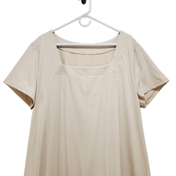 Beige Womens Short-Sleeve Square-Neck Dress With Pockets Size 2XL - Picture 4 of 8